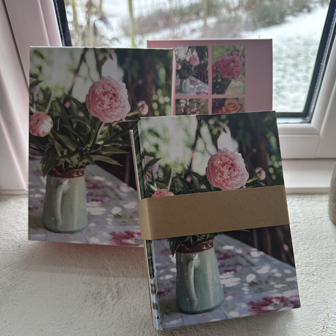 Kortæske med pæoner og roser – 20 kort